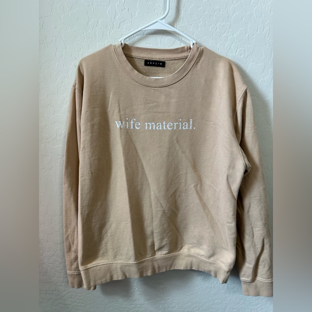 Tan Crew Neck Sweater with Ribbed Neckline